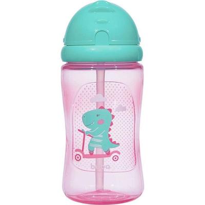 Squeeze Dino Patinete 400ML Canudo Silicone Tampa Retrátil Rosa Buba