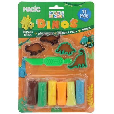 Massa para Modelar Criativa Dino 11 Peças com Moldes Atóxica