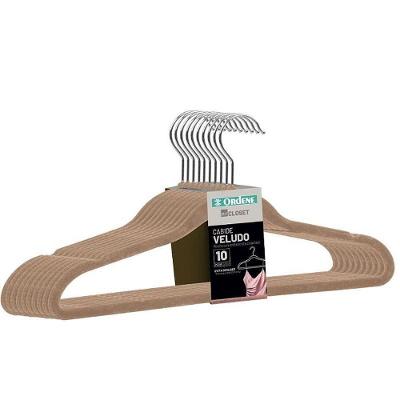 Kit 10 Cabides Mycloset de Veludo para Guarda Roupa Bege Ordene