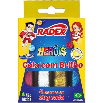 Cola com Glitter Radex Tubo 25g 4 Cores Estojo Escolar