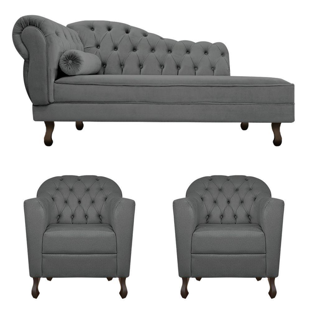 Kit Diva Recamier Diana 130Cm Lado Direito E 02 Poltronas Julia Corano - Doce Sonho Móveis Cinza - 6