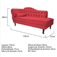 Kit Diva Recamier Diana 130Cm Lado Direito E 02 Poltronas Julia Suede - Doce Sonho Móveis Vermelho - 3