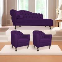 Kit Diva Recamier Diana 130Cm Lado Direito E 02 Poltronas Julia Suede - Doce Sonho Móveis Roxo - 1