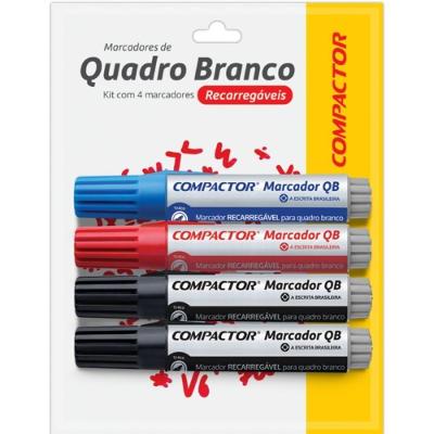 Pincel para Quadro Branco Compactor QB Recarregável Kit 4 Unidades