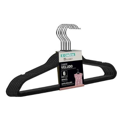 Kit 6 Cabides Veludo Infantil Mycloset Antideslizante Preto Ordene