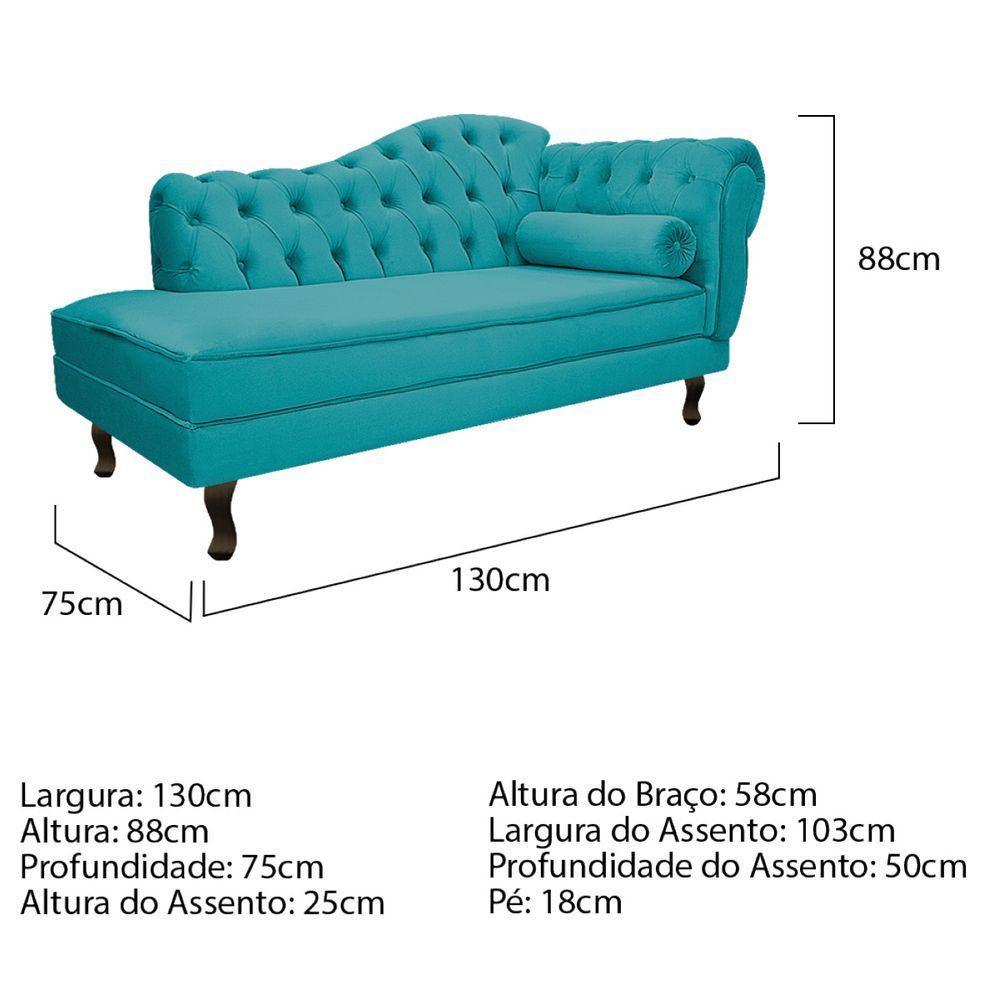 Kit Diva Recamier Diana 130Cm Lado Esquerdo E 01 Poltrona Suede - Doce Sonho Móveis Azul Turquesa - 6