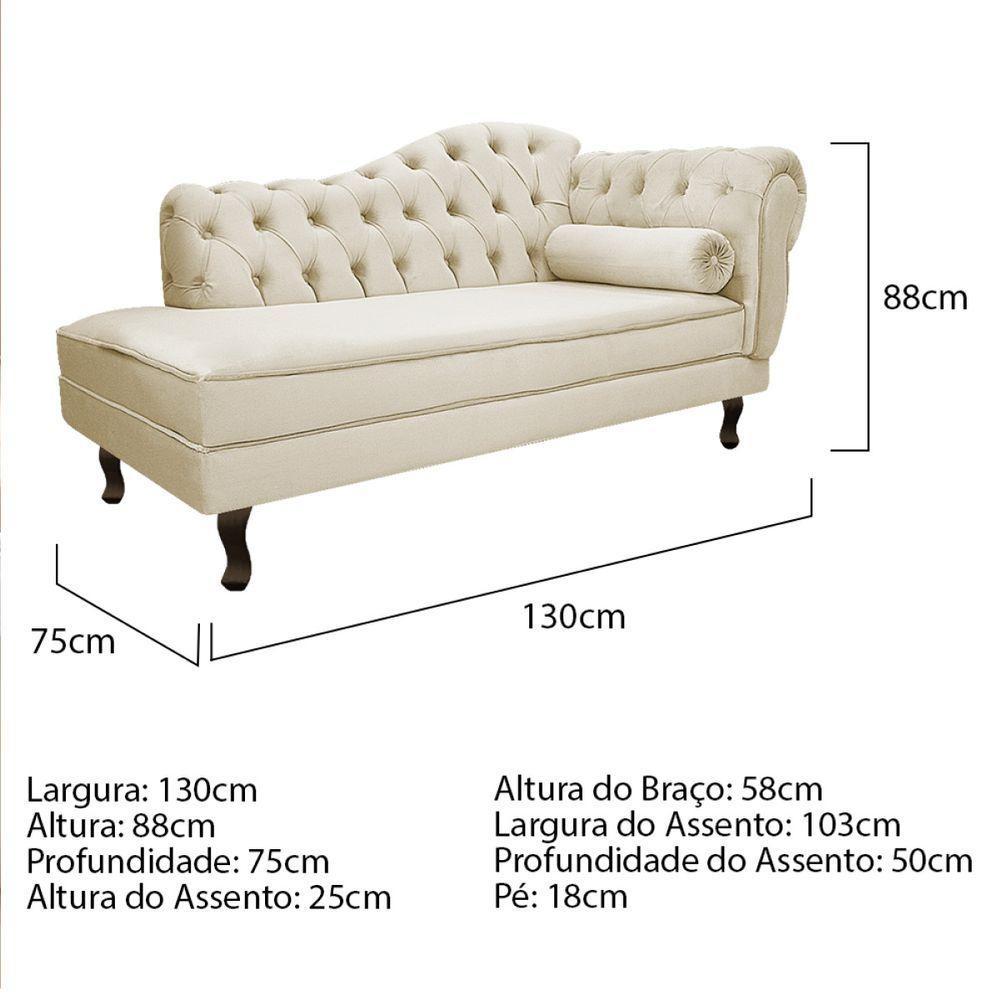 Kit Diva Recamier Diana 130Cm Lado Esquerdo E 02 Poltronas Julia Linho - Doce Sonho Móveis Bege - 3