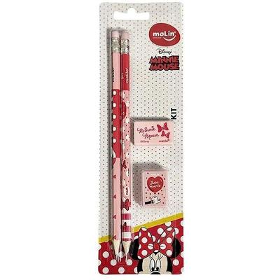 Kit Escolar Molin do Brasil Minnie com 2 Lápis 1 Apontador e 1 Borracha