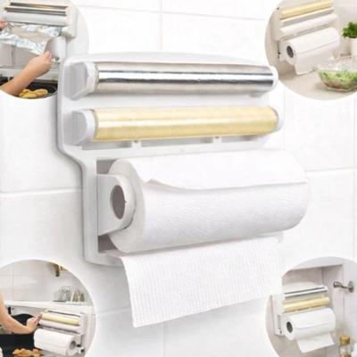 Porta Papel Toalha Triplo Suporte 3 em 1 Plástico para Cozinha Branco