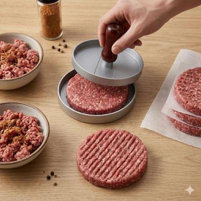 Molde de Hamburguer Artesanal Metal e Madeira Multiuso 12CM Prata