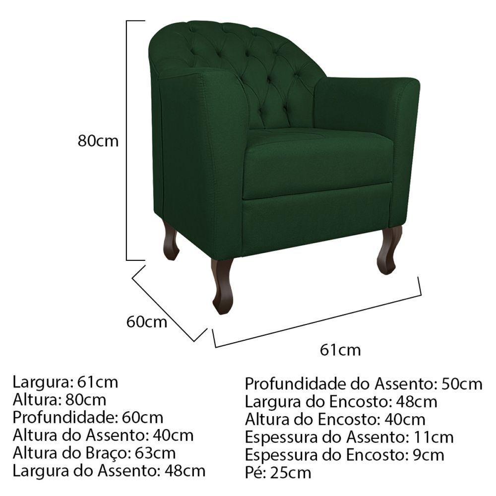 Kit Diva Recamier Diana 130Cm Lado Esquerdo E 02 Poltronas Julia Suede - Doce Sonho Móveis Verde - 2