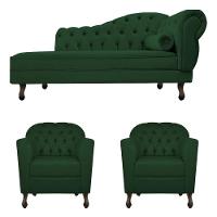 Kit Diva Recamier Diana 130Cm Lado Esquerdo E 02 Poltronas Julia Suede - Doce Sonho Móveis Verde - 6