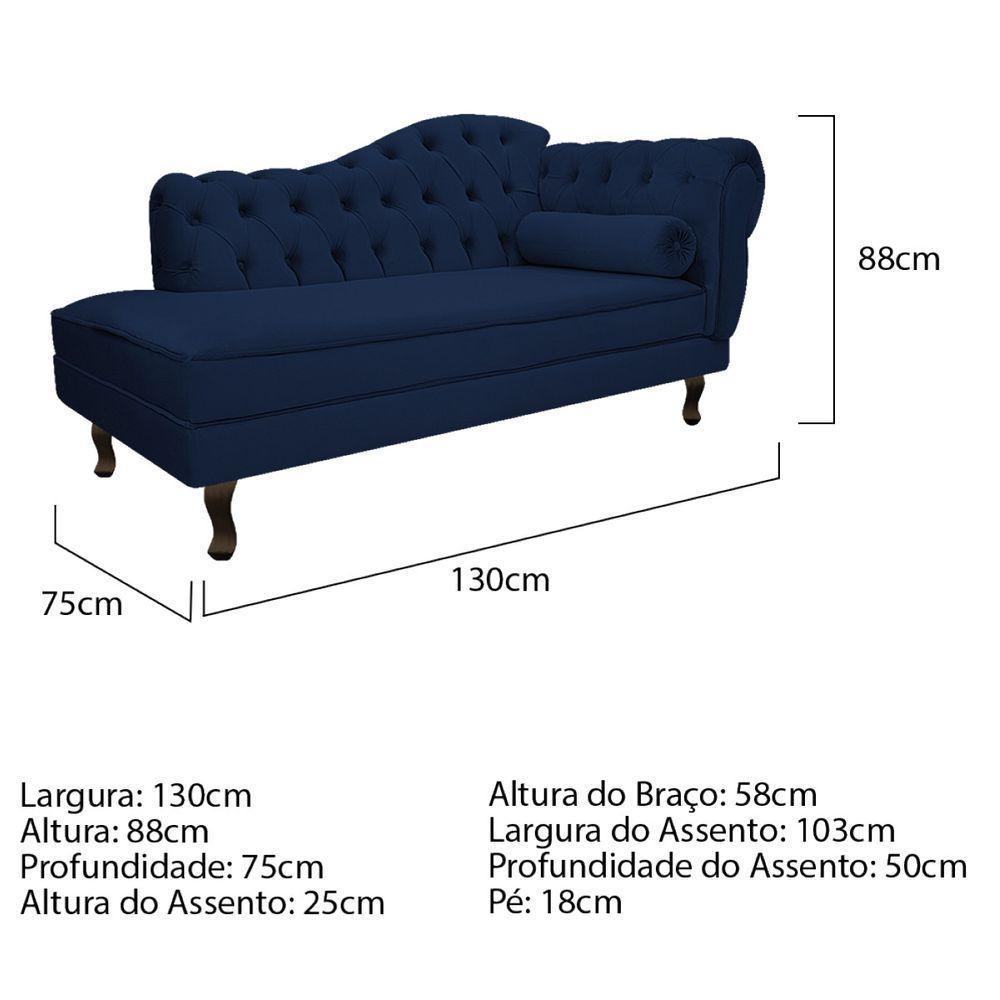 Kit Diva Recamier Diana 130Cm Lado Esquerdo E 01 Poltrona Suede - Doce Sonho Móveis Azul Marinho - 6