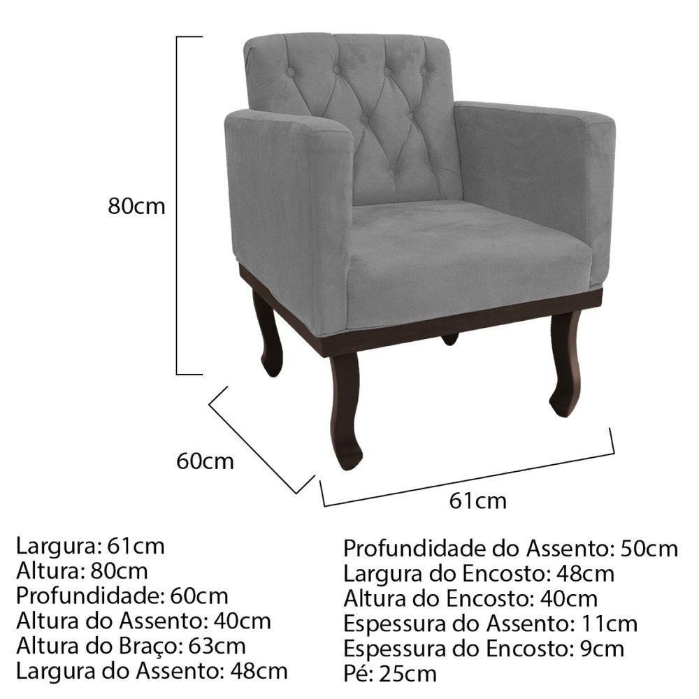 Kit Diva Recamier Diana 140Cm Lado Esquerdo E 01 Poltrona Classic Suede - Doce Sonho Móveis Cinza - 2
