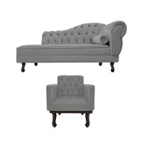 Kit Diva Recamier Diana 140Cm Lado Esquerdo E 01 Poltrona Classic Suede - Doce Sonho Móveis Cinza - 6