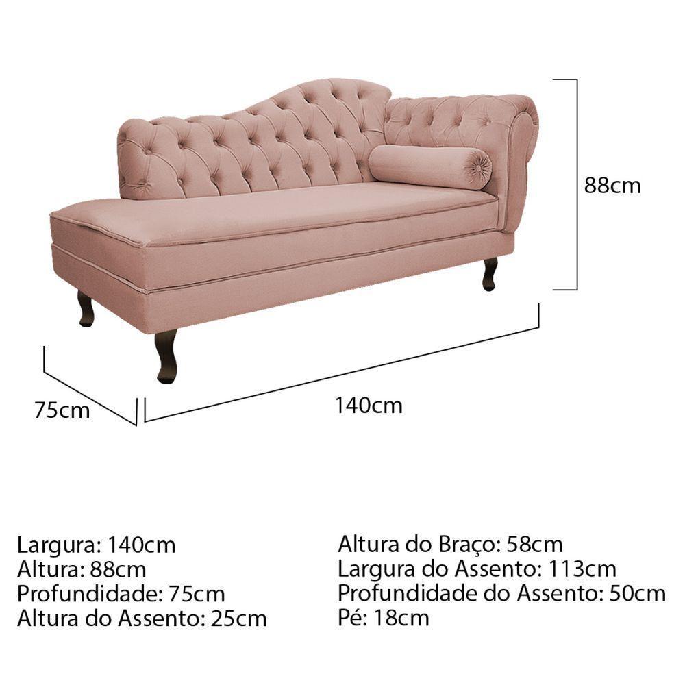 Kit Diva Recamier Diana 140Cm Lado Esquerdo E 01 Poltrona Classic Suede - Doce Sonho Móveis Rosê - 3