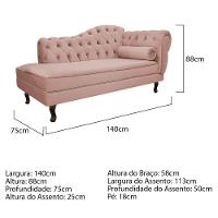 Kit Diva Recamier Diana 140Cm Lado Esquerdo E 01 Poltrona Classic Suede - Doce Sonho Móveis Rosê - 3
