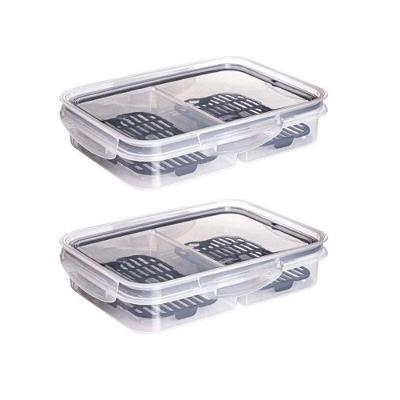 Kit 2 Potes Porta-Frios Escorredor Tampa Travas Vedação Hermética Transparente