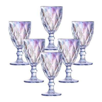 Jogo 6 Taças de Vidro Bico de Jaca 330ML Furta Cor Âmbar Verde Azul Fumê Diamond