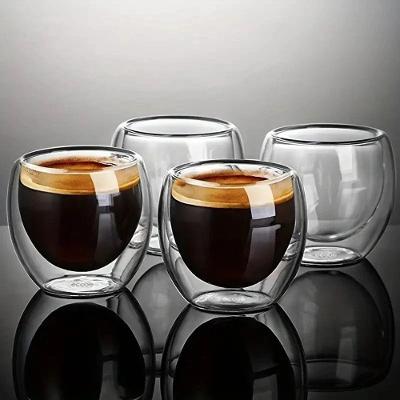 Kit 6 Xícaras Parede Dupla Vidro Borossilicato 80ML Café Expresso Transparente