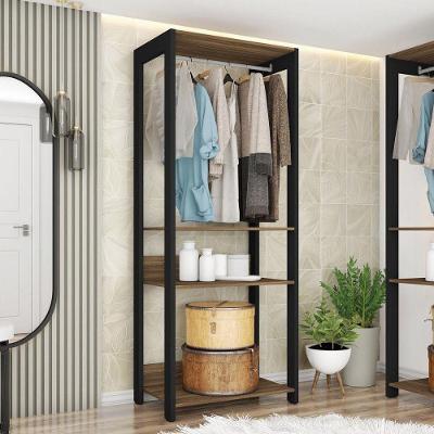 Guarda Roupa Closet Aberto Solteiro Sky sem Porta MDP Lâmina Mel-Preto TX Caemmun Móveis