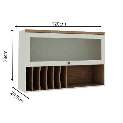 Armário Aéreo de Cozinha Iluminata 120cm 1 Porta MDF Verde Mint-ebano Genialflex Móveis