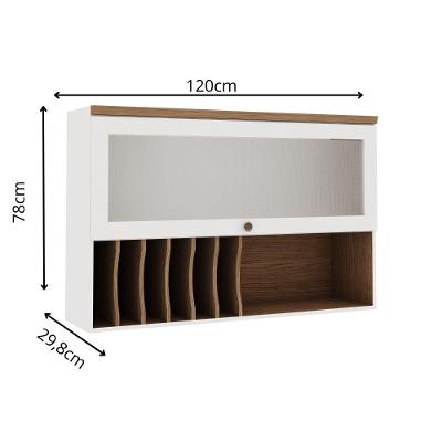 Armário Aéreo Iluminata 120cm 1 Porta MDF Basculante Branco-ebano Genialflex Móveis