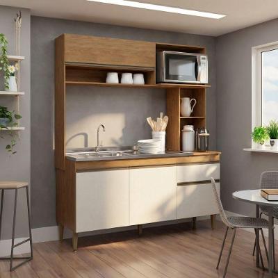 Armário de Cozinha Compacta Alice 4 Portas 1 Gaveta Freijó-off White Menu Móveis