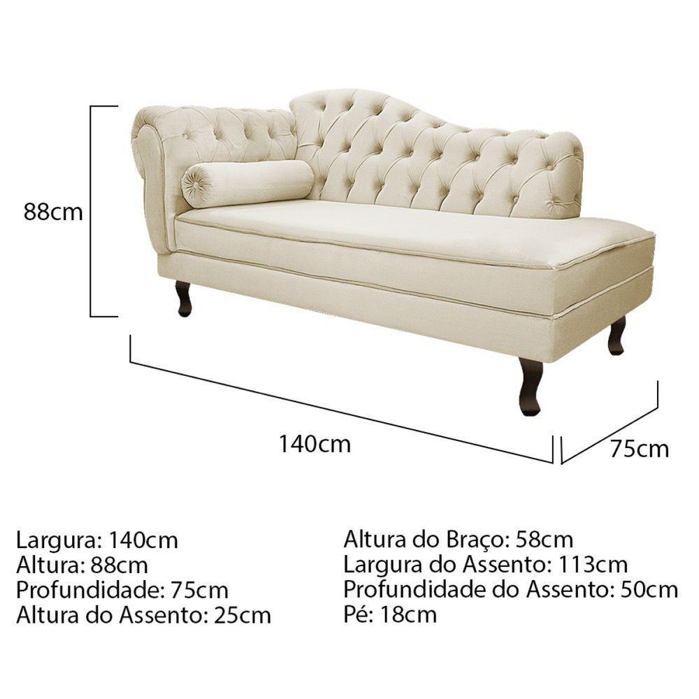 Kit Diva Recamier Diana 140Cm Lado Direito E 02 Poltronas Julia Linho - Doce Sonho Móveis Bege - 3