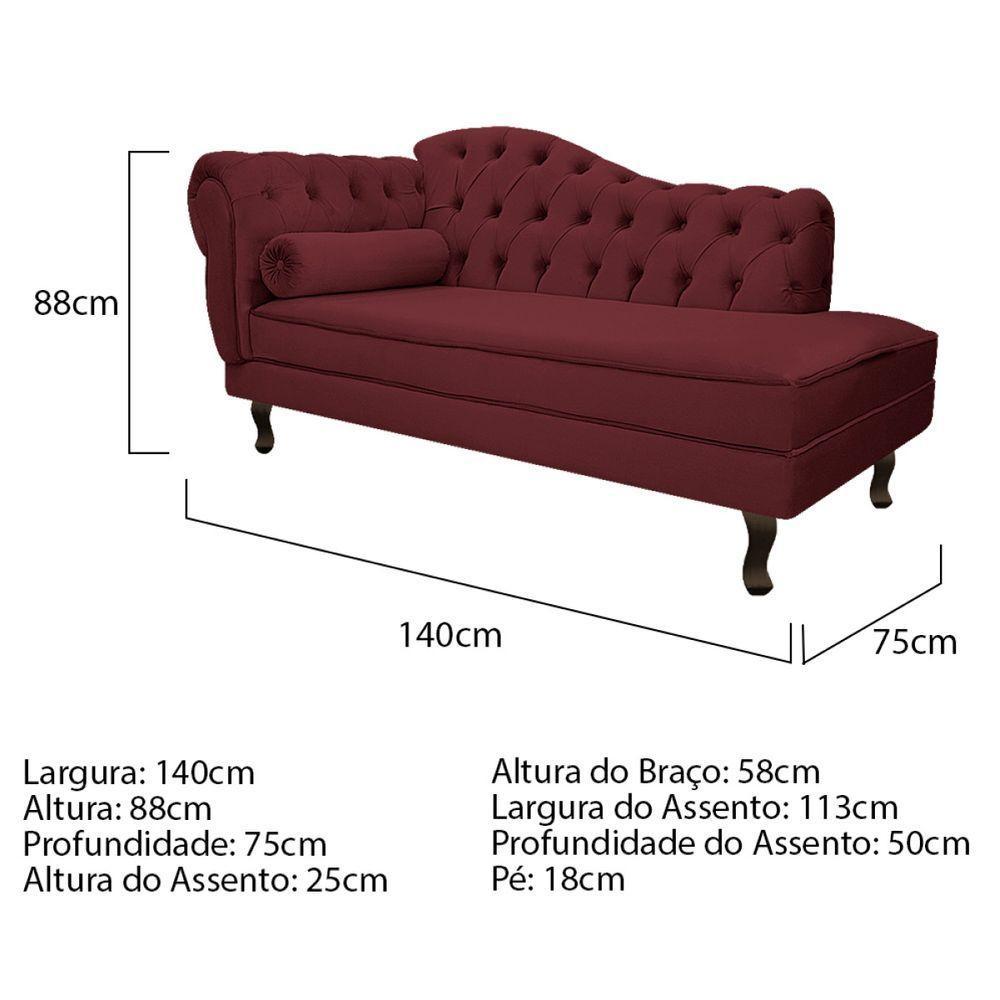 Kit Diva Recamier Diana 140Cm Lado Direito E 02 Poltronas Julia Suede - Doce Sonho Móveis Bordô - 3