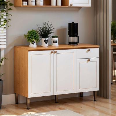 Balcão de Cozinha Essência Frizz 3 Portas 1 Gaveta MDF Cinamomo Branco Genialflex Móveis