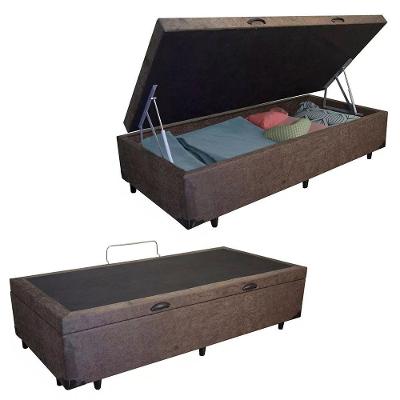 Cama Box Baú Solteiro Suede Cama Marrom 88x188x45cm