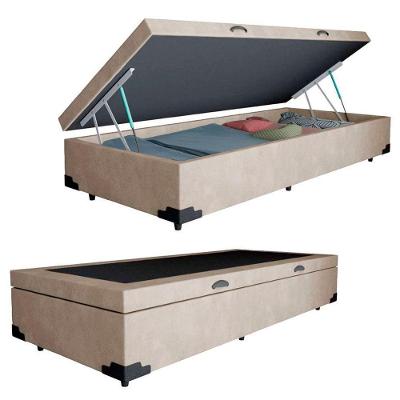 Cama Box Baú Solteiro Suede Cama Bege 88x188x45cm