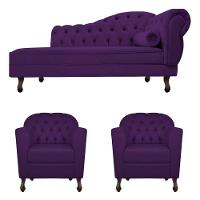 Kit Diva Recamier Diana 130Cm Lado Esquerdo E 02 Poltronas Julia Suede - Doce Sonho Móveis Roxo - 6