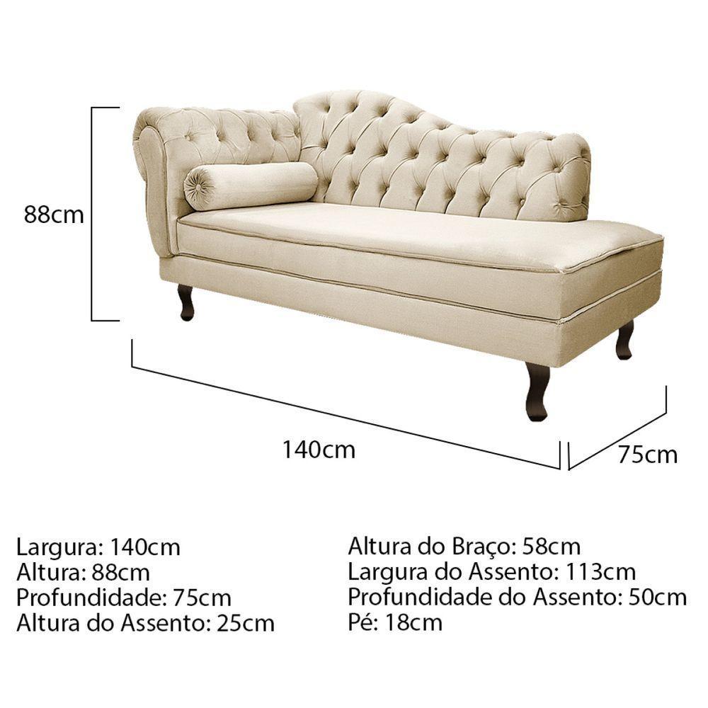 Kit Diva Recamier Diana 140Cm Lado Direito E 02 Poltronas Julia Corano - Doce Sonho Móveis Bege - 3