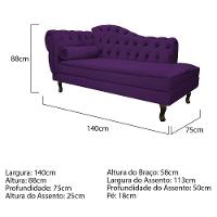 Kit Diva Recamier Diana 140Cm Lado Direito E 01 Poltrona Classic Suede - Doce Sonho Móveis Roxo - 3