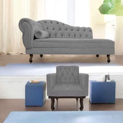 Kit Diva Recamier Diana 140Cm Lado Direito E 01 Poltrona Classic Suede - Doce Sonho Móveis Cinza