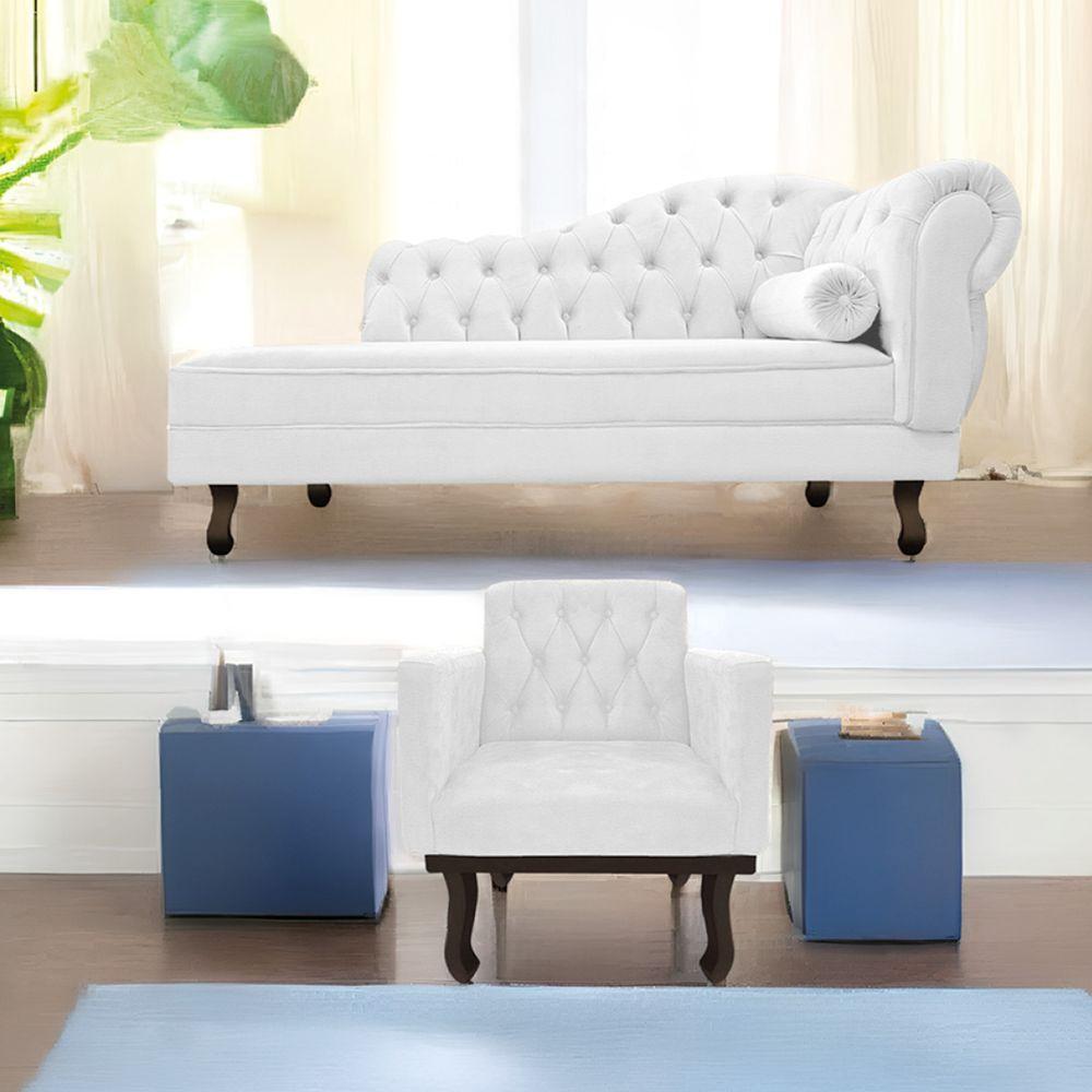 Kit Diva Recamier Diana 140Cm Lado Esquerdo E 01 Poltrona Classic Corano - Doce Sonho Móveis Branco - 1