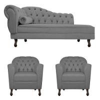 Kit Diva Recamier Diana 140Cm Lado Direito E 02 Poltronas Julia Suede - Doce Sonho Móveis Cinza - 6