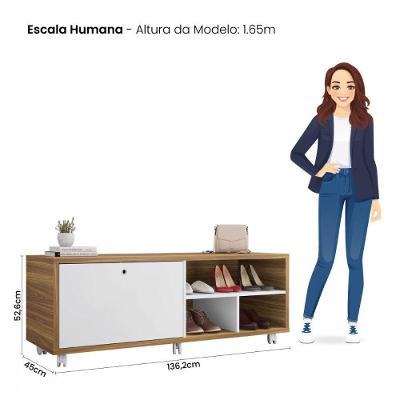 Sapateira Recamier Estilo Lamina Mel-branco 1 Porta 2 Prateleiras 136,2cm Caemmun Móveis