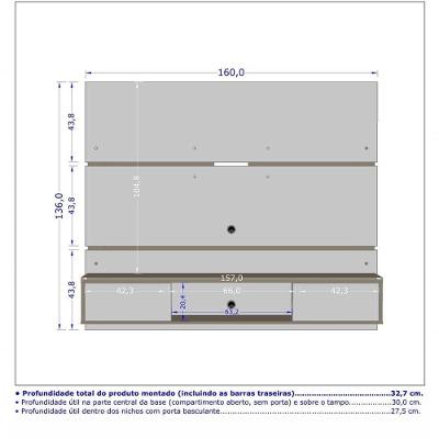 Painel para TV Âmbar 65" 160cm Cinamomo Off-white com Nicho Bechara Móveis