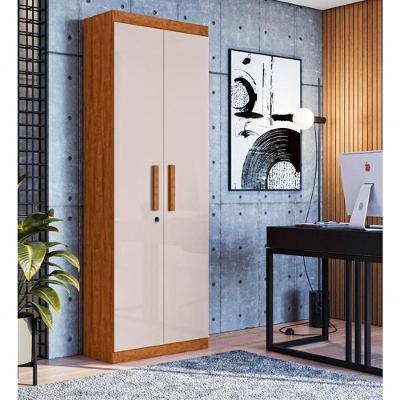 Organizador com Prateleiras Delta 2 Portas Giratórias em Madeira Amêndoa-Off White Lukaliam Móveis