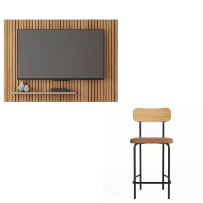 Combo Painel para TV 70" e Banco Alto Sun Student 180cm MDF-MDP Bege Caramelo Caemmun Móveis