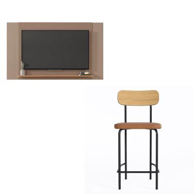 Combo Painel para Tv 65" 180cm Jace com Banco Alto Student Cinza Caramelo Caemmun Móveis
