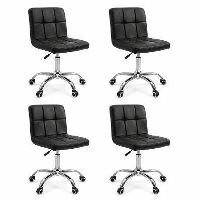 Kit 4 Cadeiras Office Gomos Secretária Couro Sintético Base Giratória Cromada Preta Decoreshop