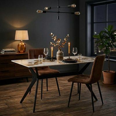 Mesa de Jantar Pandora Retangular Tampo de Granito 140cm Branco Marrom Caemmun Móveis