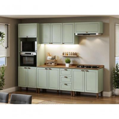Cozinha Completa Americana 3 Gavetas MDF MDP 270cm Verde Mint Ebano Genialflex Móveis