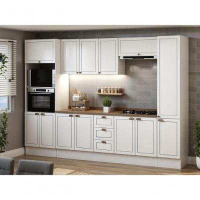 Cozinha Completa Americana 11 Portas 3 Gavetas MDF MDP 310cm Branco e Ebano Genialflex Móveis