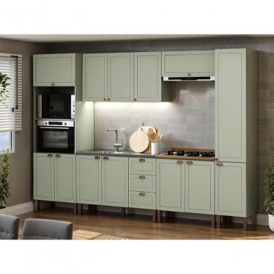 Cozinha Completa Modulada 6 Peças Americana MDF MDP 310cm Verde Mint-ebano Genialflex Móveis