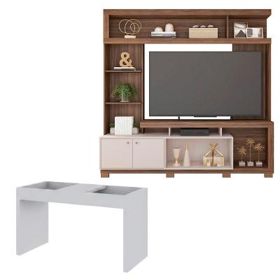 Conjunto Sala de Estar Bambam Mesa Book 2 Portas MDP e HDF 210cm Marrom Caemmun Móveis